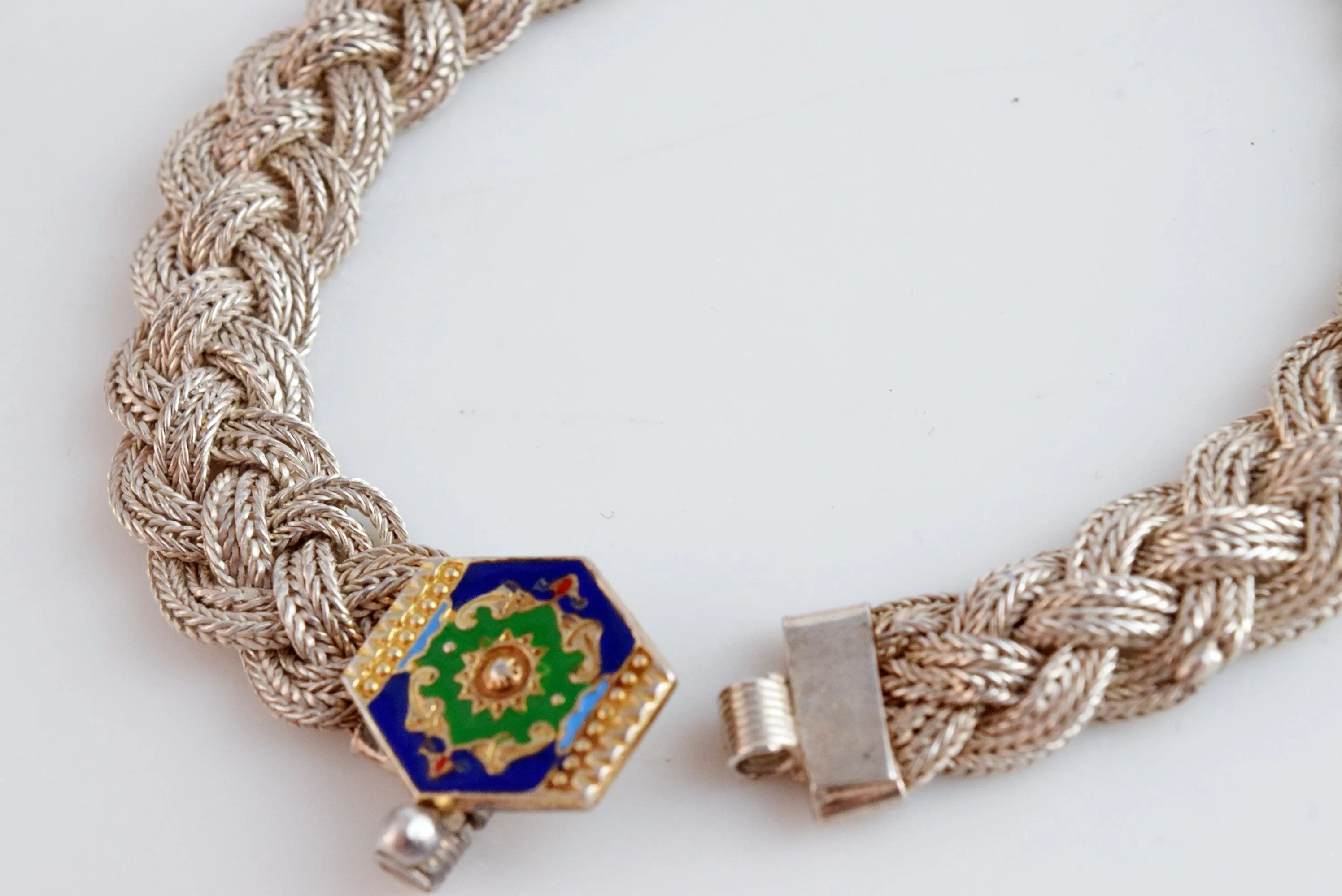 Vintage Sterling Silver and Enamel Braided Turkish Bracelet