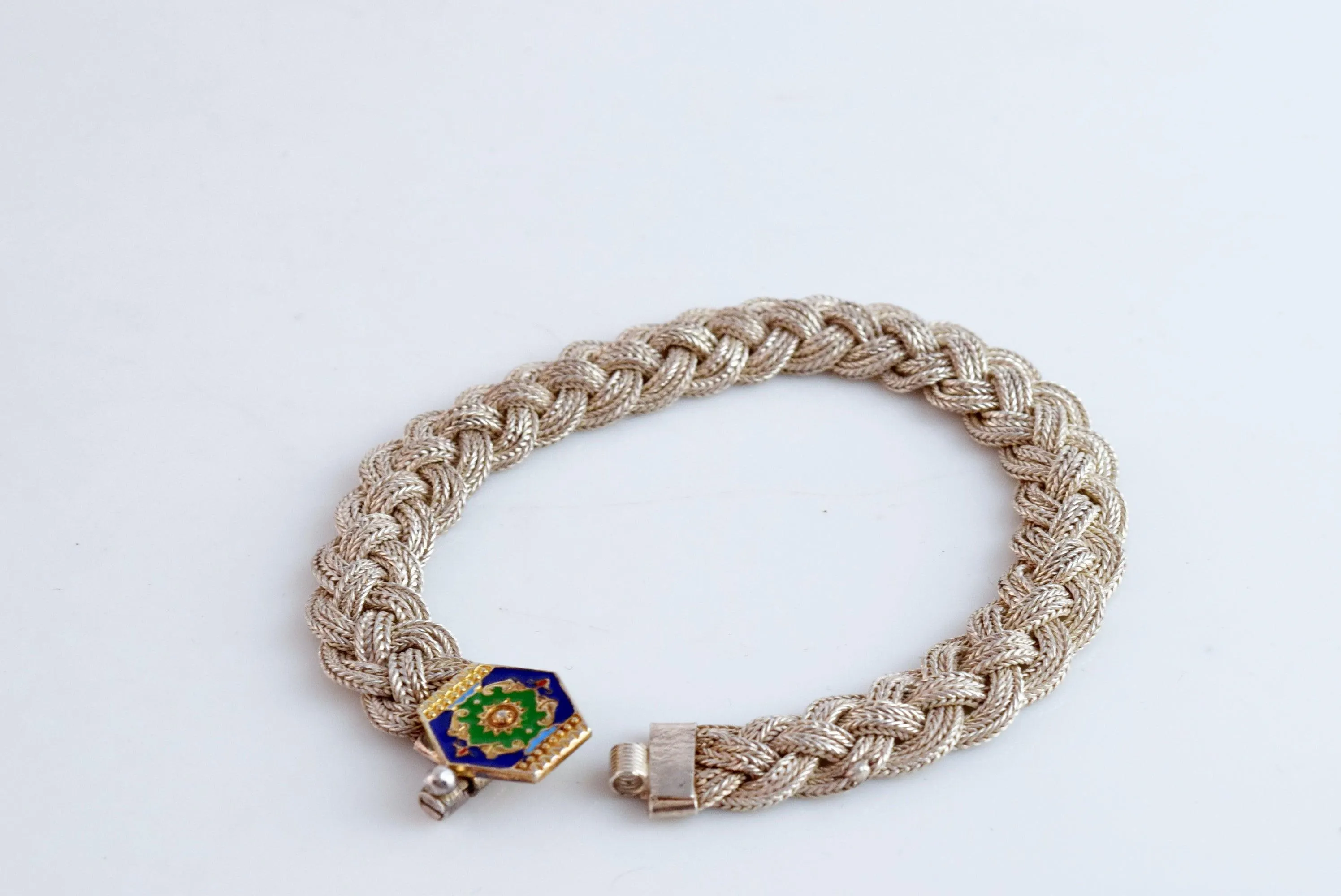 Vintage Sterling Silver and Enamel Braided Turkish Bracelet