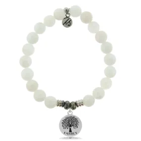White Moonstone Gemstone Bracelet with Family Tree Sterling Silver Charm