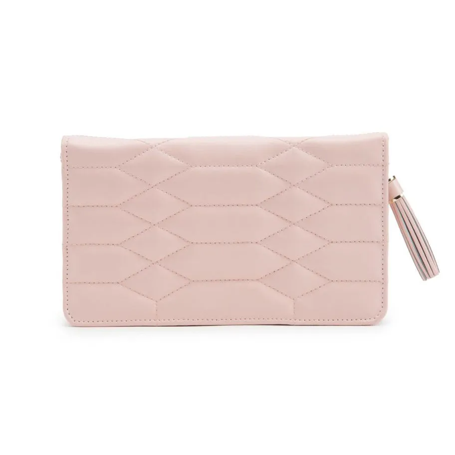 WOLF Small Quilted Leather Jewelry Portfolio in Rose Quartz Leather