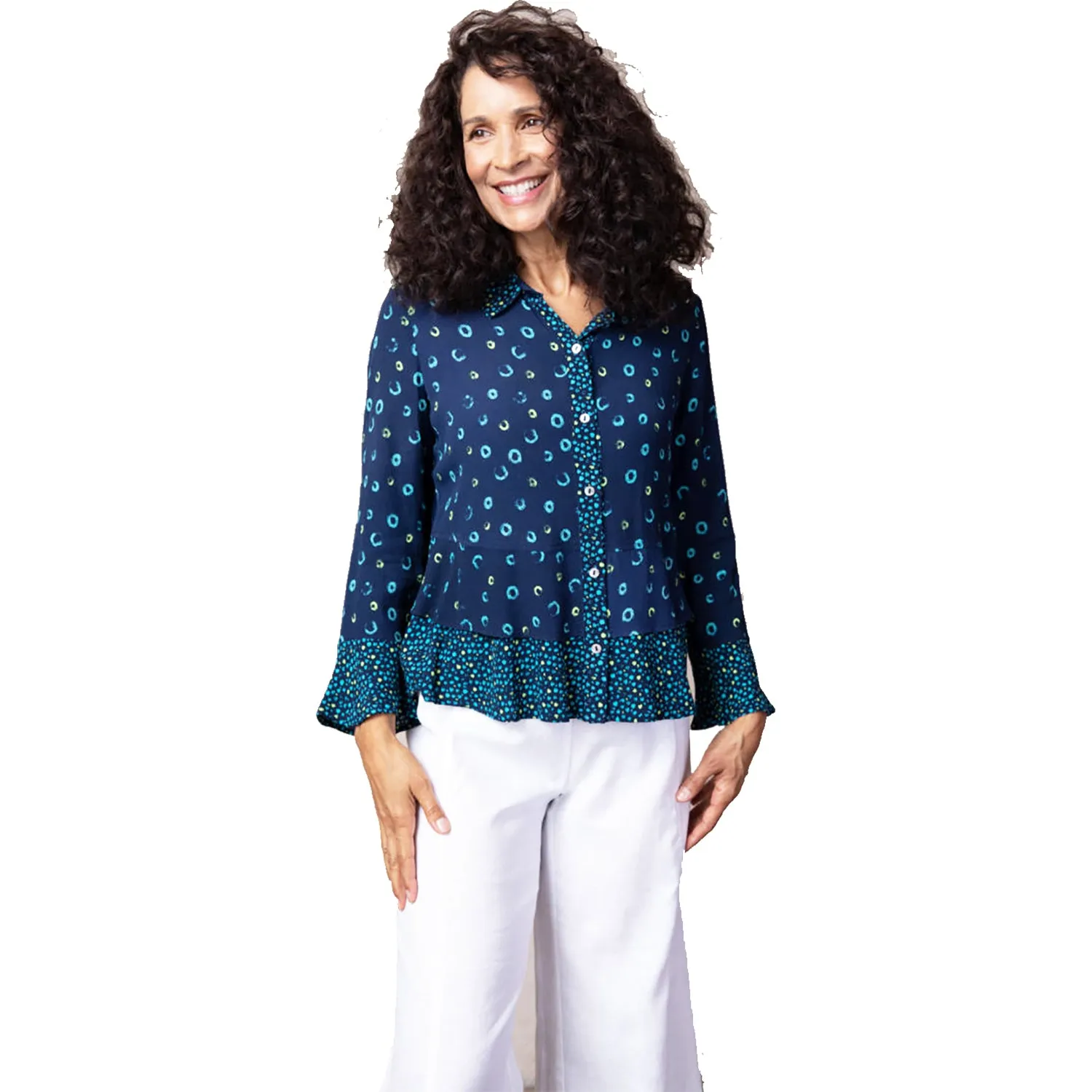 Women's Habitat Flounce Bracelet Sleeve Shirt Blue Tossed Rings