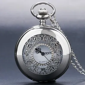 Women's Vintage Quartz Half Hunter Pocket Watch - Aura Silver