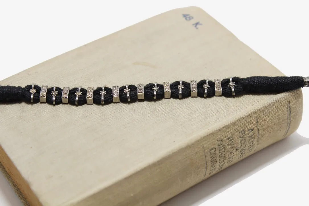 Woven Black Silk   Diamond Bracelet