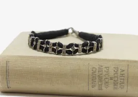Woven Black Silk   Diamond Bracelet