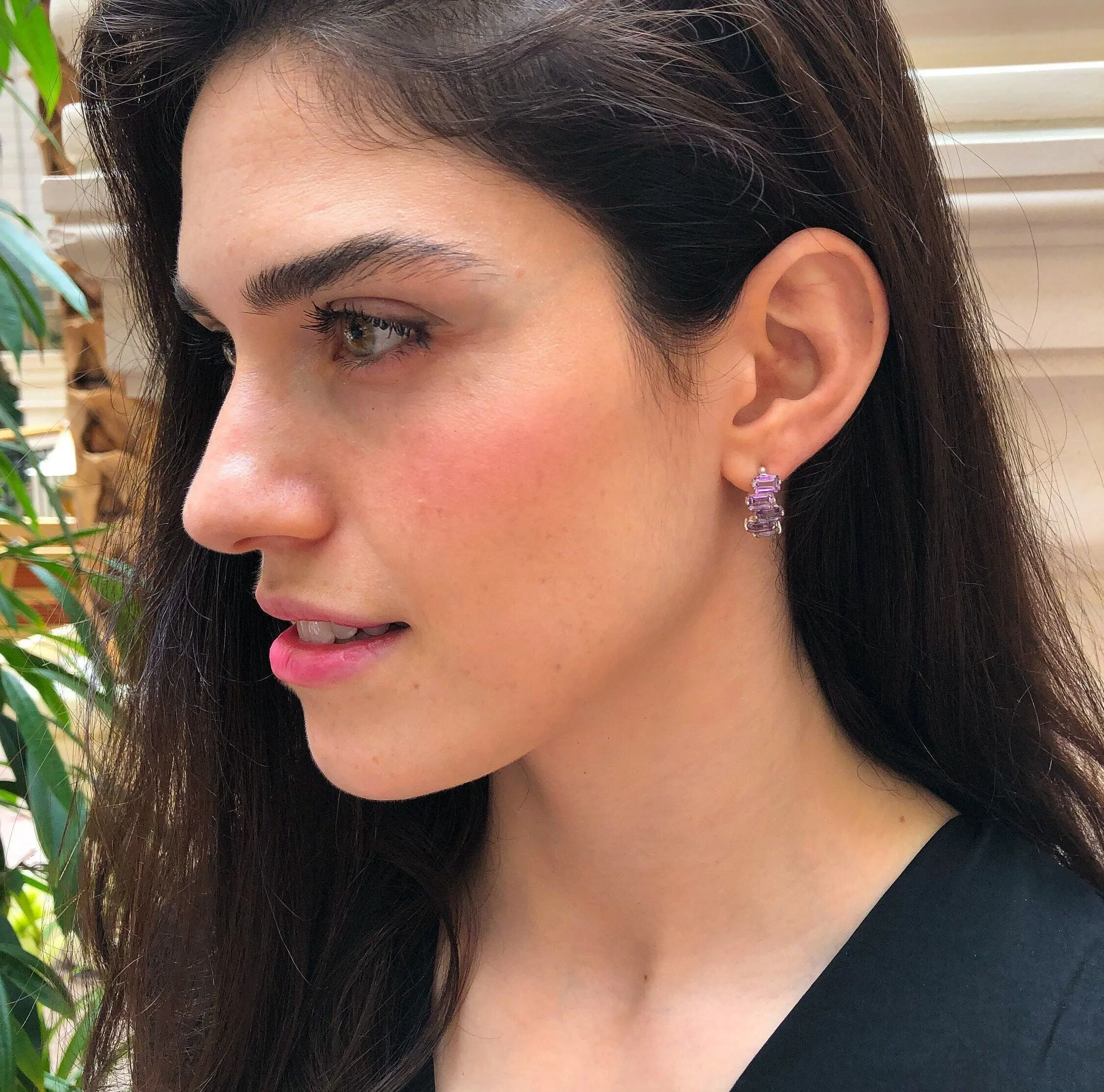 Yellow Baguette Earrings - Natural Citrine Earrings, Staggered Baguette Earrings