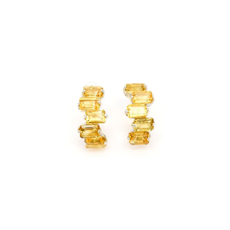 Yellow Baguette Earrings - Natural Citrine Earrings, Staggered Baguette Earrings