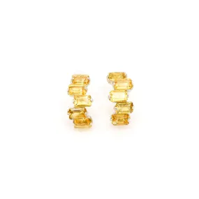 Yellow Baguette Earrings - Natural Citrine Earrings, Staggered Baguette Earrings
