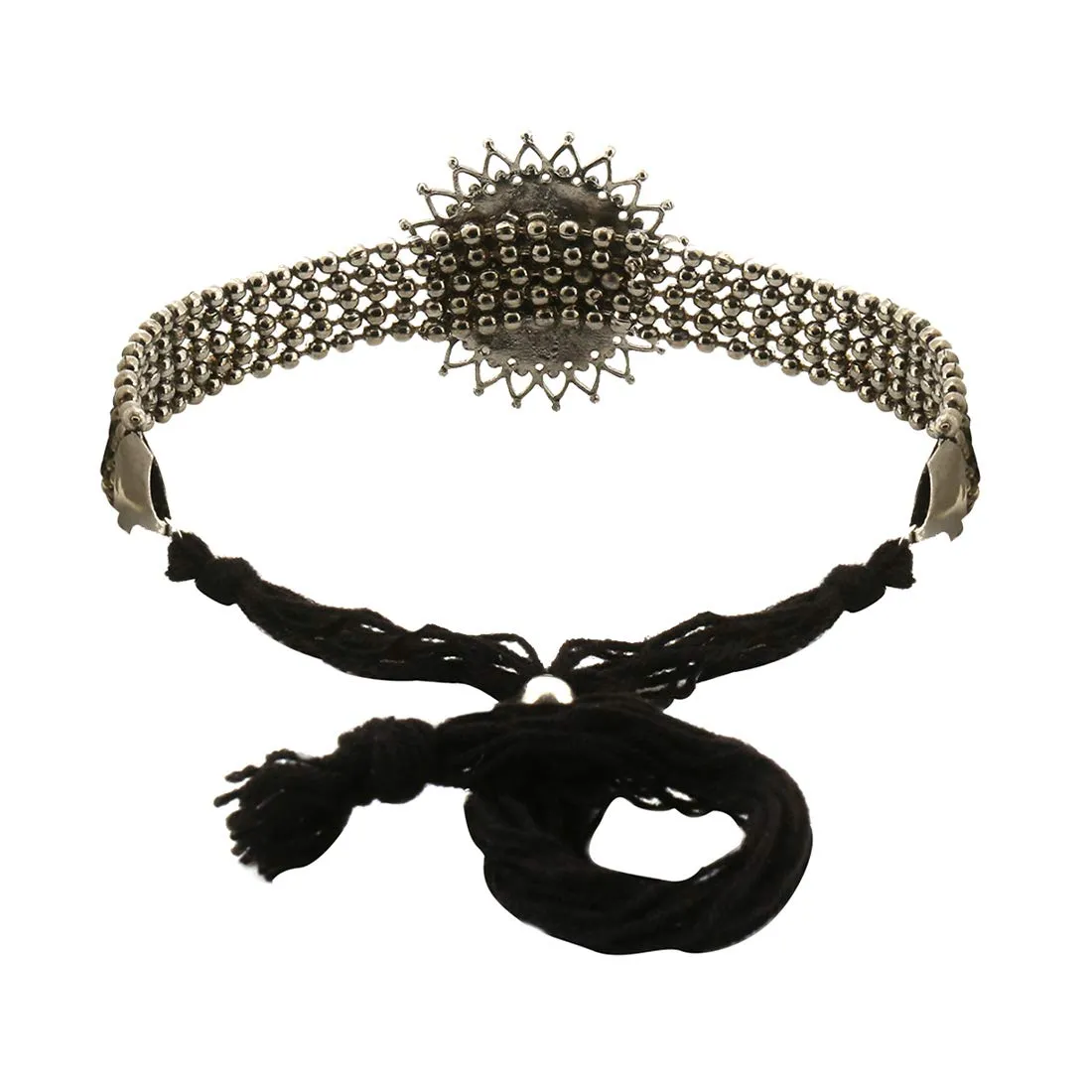 Yellow Chimes Classic German Silver Oxidised Jewellery Set Floral Crafted Traditional Choker Necklace Set for Women and Girls, medium (YCTJNS-02FLWROXD-SL)