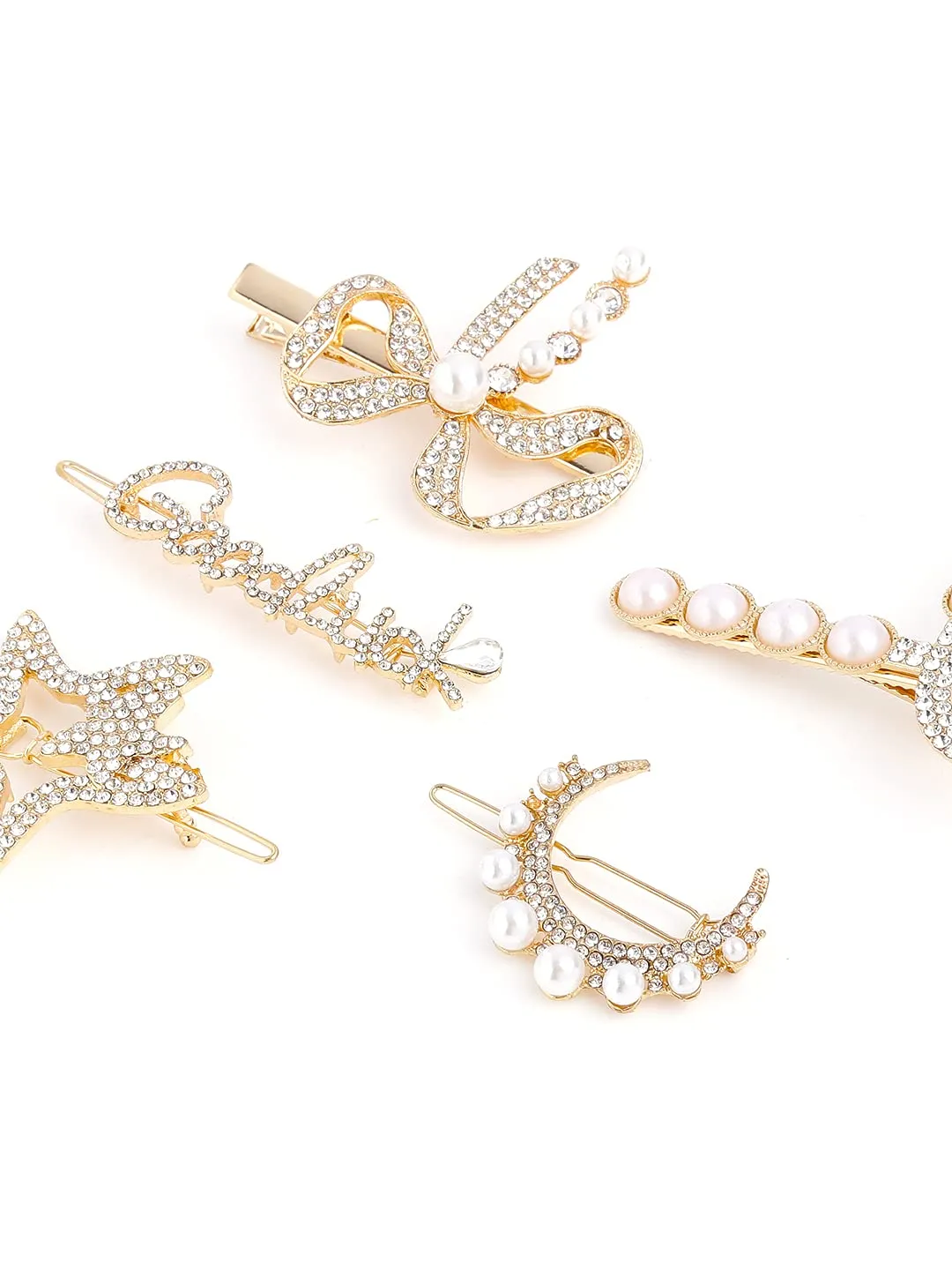 Yellow Chimes Hair Clips for Women 5 PCs Hair Clips for Girls Crystal Hairpins Golden Hairclips Hair Accessories for Women and Girls.