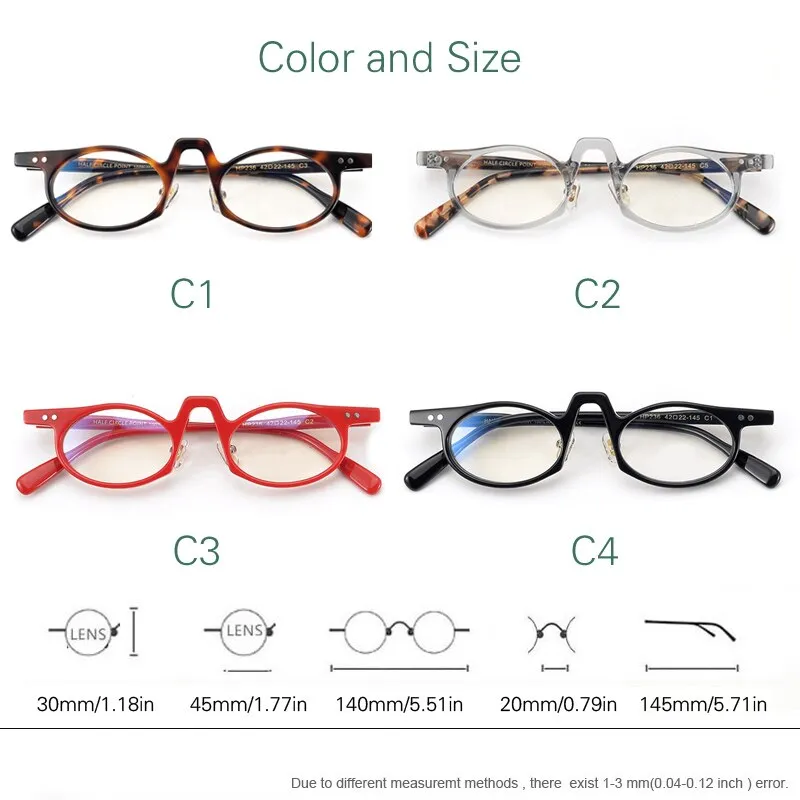Yujo Unisex Full Rim Small Oval Acetate Reading Glasses HP236